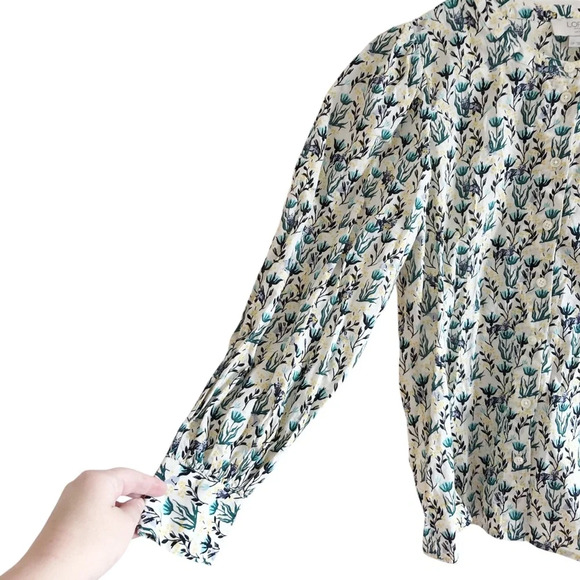 Loft Outlet Floral Button Down Slight Puff Sleeve Cotton Top Size Small Petite - Picture 5 of 7